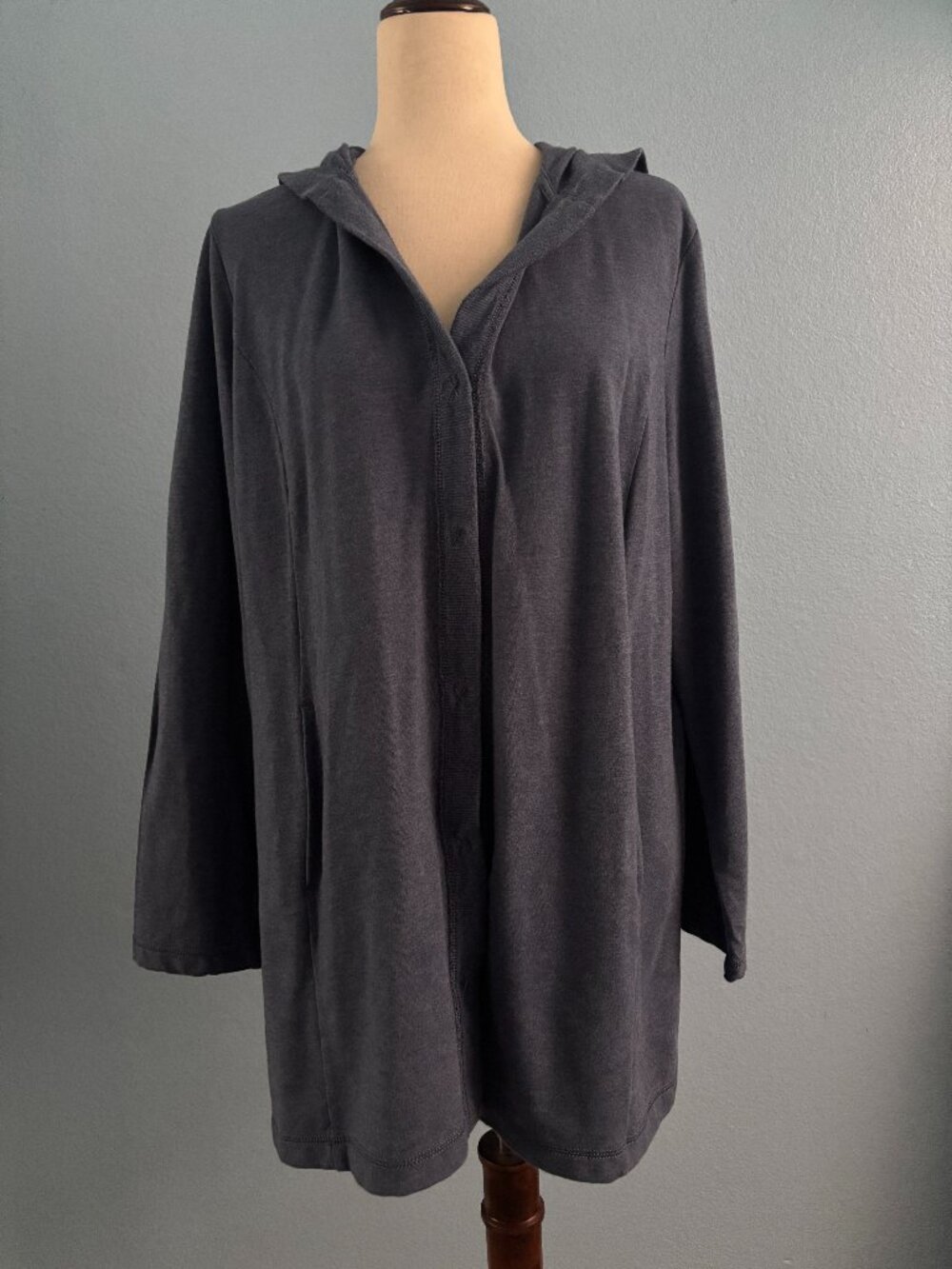 Blue Sweatshirt with Hood - Size L Stretch - J. Jill